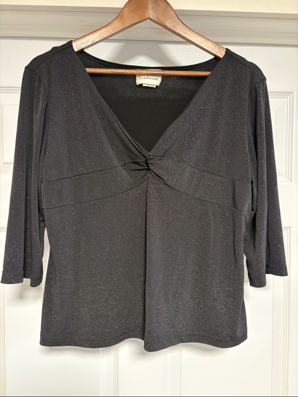 Tradition Black Sparkle Twist V-Neck Long Sleeve Top